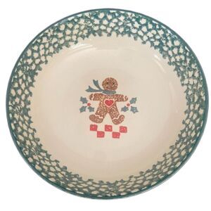 Tienshan Folkcraft Gingerbread Vegetable Bowl Stoneware 9" White Green